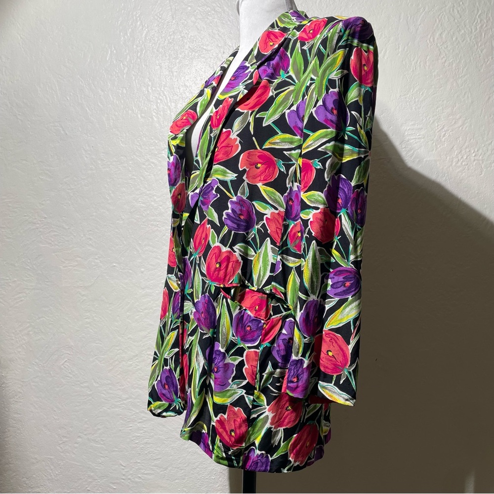 VTG Norton McNaughton Blazer Women Open Front tulip Floral Jacket Shoulder Pad - Picture 4 of 8